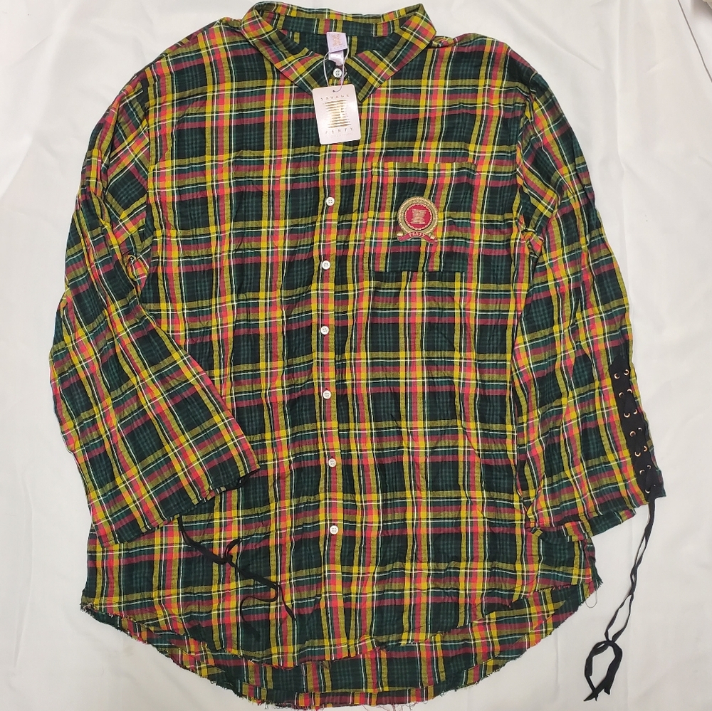 Savage x Fenty Tartan Button Up Sleep Shirt